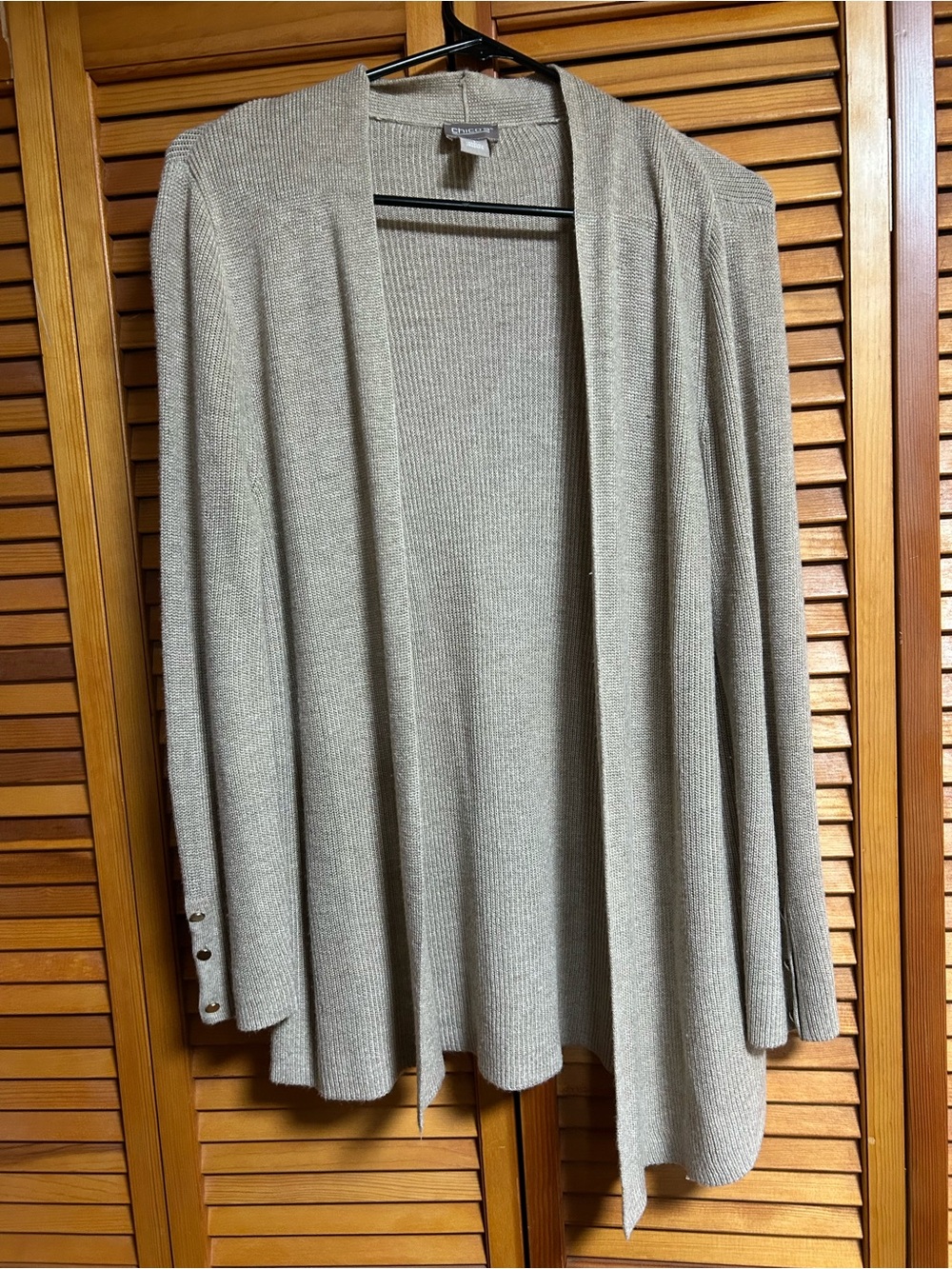 Chico's Open-Front Ribbed Cardigan Sweater - Light Taupe